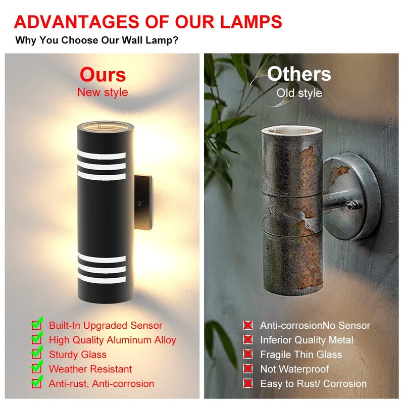 Sytmhoe Cylinder Outdoor Wall Lights 2Packs, Black Modern Up Down