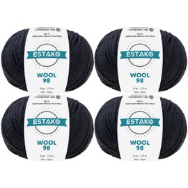 Estako Wool 98 (4- Skeins Pack) 100% Superwash Merino Wool Medium Worsted Weight Soft Knitting and Crochet Yarn (4 x 1.76 oz) (4 x 98 yds) (6389-Dark Navy)