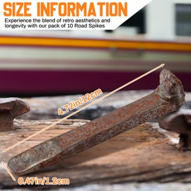 Yinkin 10 Pcs Carbon Steel Railroad Spikes Rail Road Spike Hooks DIY Railroad Ties with Rusting, Patina and Pitting for Knife, Tent Hold Downs, Art Projects, Railroad Collectors(4.72 Inches)