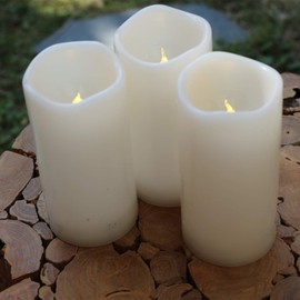 3X 6'' Outdoor Waterproof Flameless Candles, Warm White LED Rainproof Pillar Battery Plastic Candle with Remote Control/Timer.