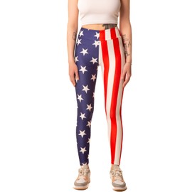 Cosplaya Womens Long Striped Leggings High Waisted 4th of July American Flag Stars Buttery Soft America USA 2024, S