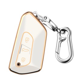 FT FUNTOR Seat Key Cover, 3 Buttons TPU for Cupra Key Case with Golden Edge, Compatible with VW Golf 8 ID.3 ID.4 Seat Leon Seat Tarraco Seat Ateca Cupra Formentor, A-White
