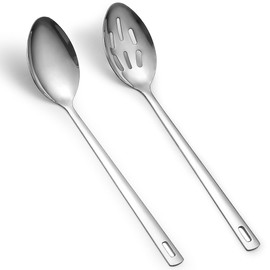 Kyraton Cooking Spoon Set, Stainless Steel Kitchen Cooking Serving, Solid Spoon, Slotted Spoon, Heat Resistant Handle, Dishwasher Safe, Easy to Clean
