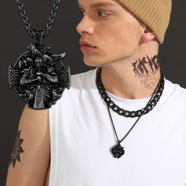 U7 Vintage Nordic God Odin Pendant Black Metal Plated Stainless Steel Celtic Cross Necklaces for Men Women