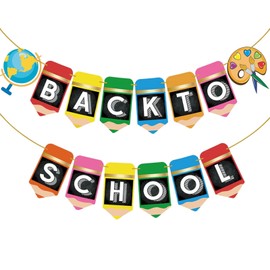 Back To School Banner - Pencil Banners - First day of School Banner for Welcome Back Decorations - Classroom Welcome Sign