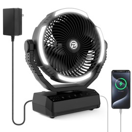 PANERGY Camping Fan with Light, 20000mAh Rechargeable Battery, Auto-Oscillating, Remote for Tent, Travel, Power Outage, Jobsite,Charger Adapter Included, 8 inch