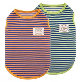 KYEESE 2Pack Dog Shirts Striped for Small Dogs Soft Stretchy T-Shirts Lightweight Tank Top Sleeveless Dog Vest Breathable Cat Shirt, Small, Orange+Green