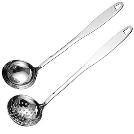 Stainless Steel Heavy Duty Soup Ladle - 2PCS (12 inch) with Attractive Mirror Finish, Perfect for Hotpot Stirring & Serving