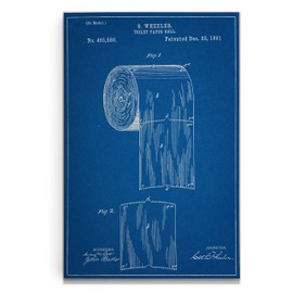 Renditions Gallery Toilet Paper Patent Drawing Gallery Wrapped Canvas Wall Art, 18x27, Blue Print