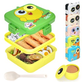 IJIAMY Children's Lunch Box with Compartments, Leak-Proof Lunch Box Children, Bento Box Children, Lunch Box for Girls and Boys, Snack Box, Perfect for School, Nursery & Trips (Green Chicks)