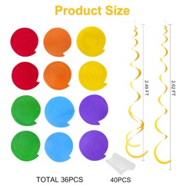 PinkBlume 36pcs Rainbow Hanging Swirl Ornaments Colorful Felt Swirl Streamers Spiral Ceiling Decor Rainbow Garland Birthday Wedding Kids Room Fiesta Festival Party Supplies
