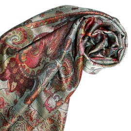 Lorenzo Cana Silk Scarf for Men Scarf 100% Silk Woven Men's Scarf Elegant Paisley Pattern Tone on Tone, Grey-green-multi-coloured