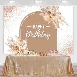 Sensfun Boho Happy Birthday Backdrop Pink Rose Gold Glitter Dots Pampas Grass Floral Photography Background Women Girls Bohemian Arch Birthday Banner Party Decorations Photo Studio Props 7x5ft