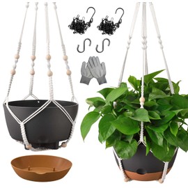 10 Inch Hanging Planters for Indoor Plants,Set of 2 Hanging Pots for Plants with Self-Watering, Outdoor Hanging Plant Pot with Drainage and 2 Kinds of Hanging Baskets Hangers for Home Decor and Garden