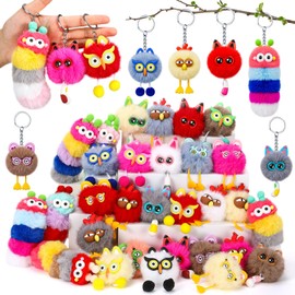Equsion 30 Pcs Mini Keychain Bulk Party Favors Keychains End of The Years Gifts Bag Purse Charm Bag Stuffers Prizes(Quirky)