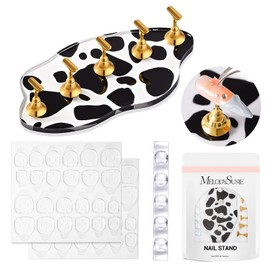 MelodySusie Nail Stand for Press Ons, Spotted Cloud Magnetic Base for Painting Display with Brush Holder And Reusable Double-Sided Tape for Home DIY Salon Supplies