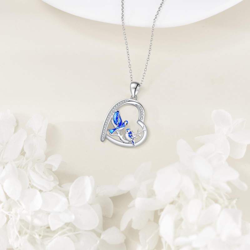DAYLINLOVE Blue Jay Necklace 925 Sterling Silver Blue Jay Pendant