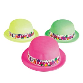 Neon Happy Birthday Derby Hats - 12 Bright Colored Party Hats - Party Supplies