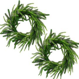 2PCS Christmas Norfolk Pine Wreath,20 Inch Artificial Green Wreath Greenery Realistic Wreath for Front Door Holiday Thanksgiving Fall Winter Decor