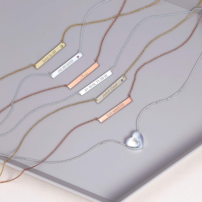 Bling Jewelry Engravable Sideways Bar Name Plated Pendant Necklace for