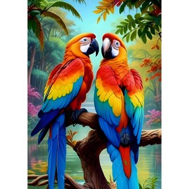 GHHKUD Parrot Diamond Art Kits for Adults, Birds 5D Diamond Painting Kits for Adults Beginners, DIY Full Drill Diamond Gem Art Stitch, Diamond Canvas Painting Pictures, Crafts Wall Decor 30 * 40CM