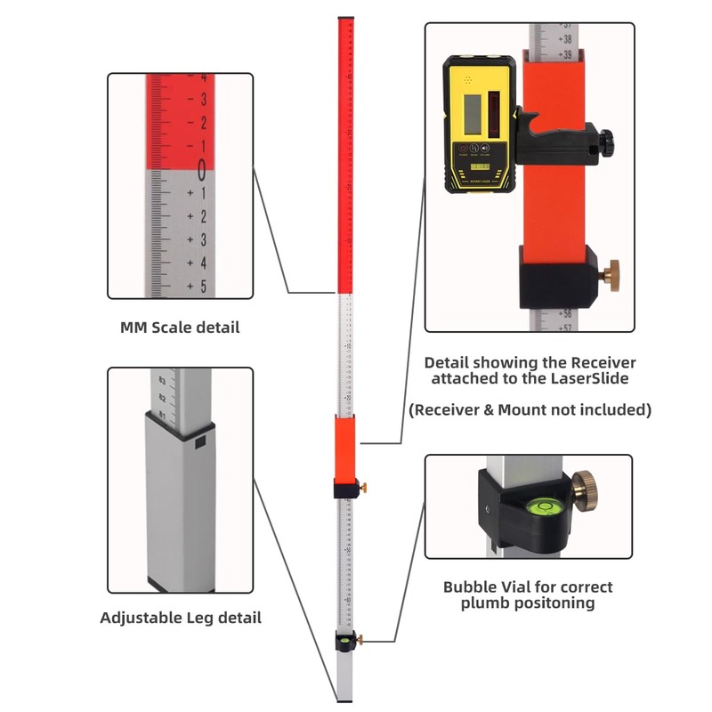 MOETER Laser Grade Rod - 2.4M Aluminum Grade Stick for