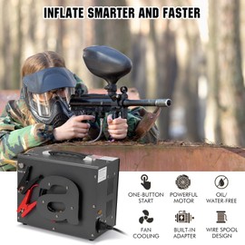 PCP Air Compressor, Airgun Compressor, Portable 4500Psi/30Mpa, Water/Oil-Free, One Button Start, Bursting disc, Built-in Fan, 12V DC 110V AC, Manual-stop, PCP Rifle/Pistol and Paintball Tank Air Pump