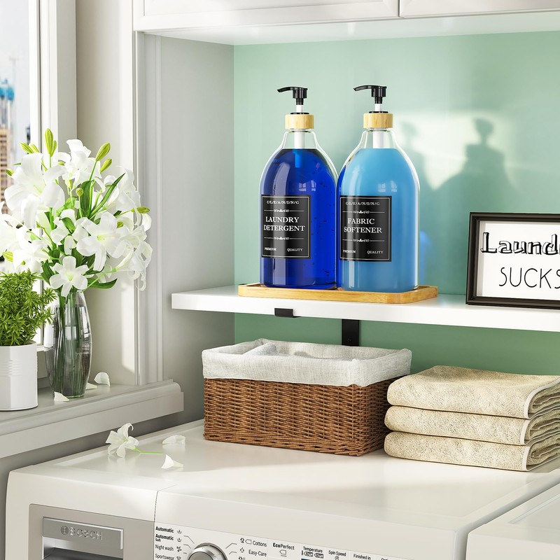 Moforoco Liquid Laundry Detergent Dispenser with Bamboo Tray, 2 Pack