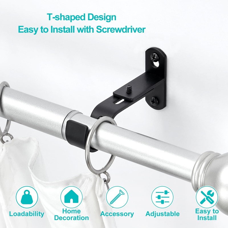 AMZSEVEN Adjustable Curtain Rod Brackets, Metal Window Drapery Rod Hanger
