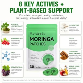 Parches Moringa Berberine X NAD, parches de berberina | Parche natural para mujeres y hombres de 8 horas de duración, aplicado a varias partes del cue