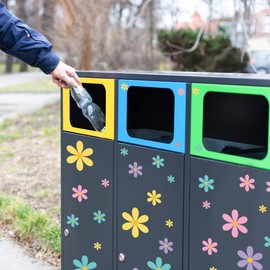 Aufkleber Mülltonne Aufkleber Blumen, 4 Blätter Selbstklebende und Wasserdichte Blumen Aufkleber für Auto Kühlschrank Bins Wand Outdoor Indoor Dekorative Decal (Pink, Gelb, Lila, Blau)