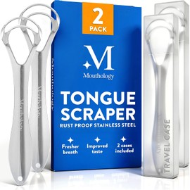 BASIC CONCEPTS Rascador de lengua (paquete de 2), reduce el mal aliento (grado médico), limpiadores de lengua de acero inoxidable, raspadores de lengua 100% de metal, aliento más fresco en cuestión de segundos