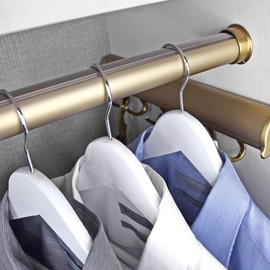 Matte Gold Custom Cut 1-5/16” Diameter Closet Wardrobe Rod | Made-to-Order Hanging Rod for Closets & Storage with End Supports and Protective Insert Plastic Cap (30 Inches Length)