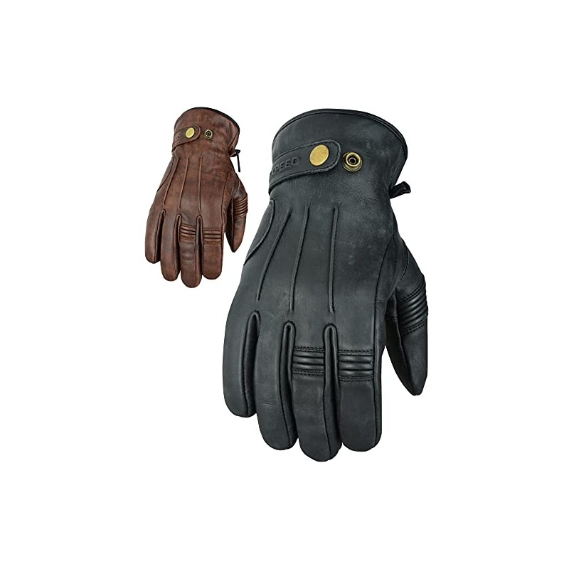 Texpeed Men's Leather Motorcycle Gloves - Biker Winter Warm Gloves