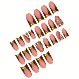 GRITOSE 24Pcs Duck Shape Medium Length French Tip Acrylic Press On Nails with Glitter Rhinestone Design, Glossy Full Cover, Reusable, Women