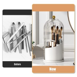 STARRY G Cosmetic Organiser Bucket with Visible Cover, 360° Rotating Makeup Organiser, Makeup Brush Holder Storage Case, Multifunctional Desktop Storage Box for Eyeliner, Lipstick, Eyebrow Pencil