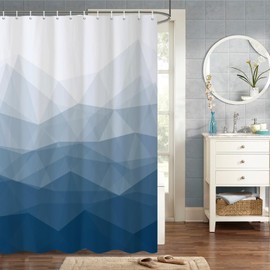 MIRRORANG 120 x 180 cm Blue Fabric Shower Curtain Marine Ombre Geometric Mountain Shower Curtain for Bathroom Waterproof Polyester Fabric Set with Hooks
