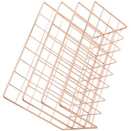 Iron and Metal Letter Holder with Three Grids, Bookcase, Multifunctional File Sorter, Organiser (Rose Gold)