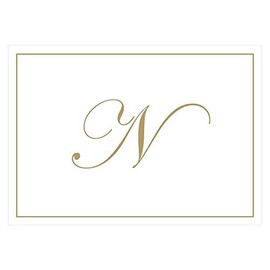 Caspari Gold Embossed Initials Boxed Note Cards in Letter N, 16 Cards & Envelopes