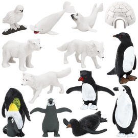 ONEST 13 Pieces Mini Arctic Animals Figurines Set Polar Animals Figurines Plastic Arctic Animal Toy Small Arctic Polar Bear Seal Wolf Dolphin Penguins Animal Figures Set for Kids Birthday Gift