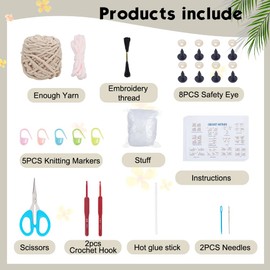 FREEBLOSS 4 Set Cat Crochet Kit for Beginners Crochet Bread Cat Crochet Yarn and Hook Set Crochet Starter Kit with Video Tutorial Crochet Animal Kit Crafts for Adults Beginners Craft Enthusiast