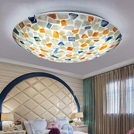 LITFAD Rustic Round Flush Mount Ceiling Light Tiffany Style Colorful Shell Glass Ceiling Lamp Pendant Light for Bedroom Living Room Hotel Cafe - 16" (40 cm)