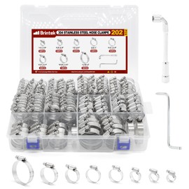 Brintek 202PCS Hose Clamp Assortment, 1/4”-2”(6-51mm) Adjustable Stainless Steel Worm Gear Clamps for Plumbing, Pipe, Fuel Line, Automotive, Garden and Mechanical Applications