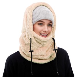 Balaclava Skiing and Cycling Beige Face Mask, Men's Winter Skiing Winter Hat, Women's Skiing Suit Warm Collar, Cold Weather Sports Street Fashion Outdoor Clothing, Wool Warm Scarf Hood