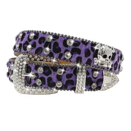 EVERBLTING Rhinestone Leopard Skull Belt Men Women Skull Leopard Belt Studded Punk Y2k emo Belts Western Cowgirl BB Belts 115