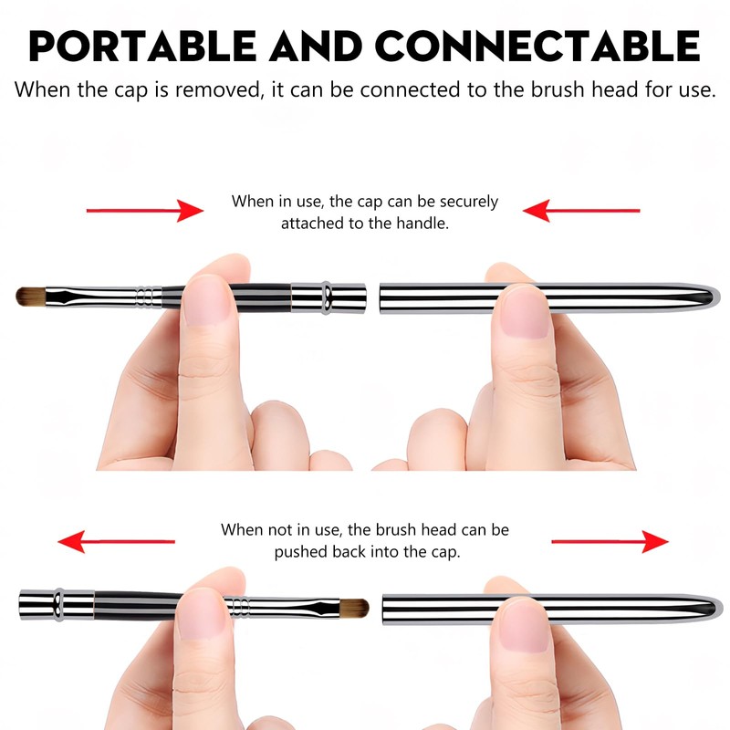 2PCS Silver Portable Lip Brush, Professional Lip Makeup Brushes, for