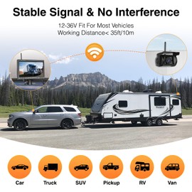 Wireless Reversing Camera Set with 7 Inch Monitor, Reversing Camera IP68 Waterproof IR Night Vision Wireless Car Camera for RV Truck Bus Cars Lorries Motorhomes 12V-36V