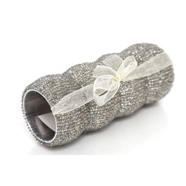 Beaded Napkin Rings - Ideal for Christmas/Wedding Anniversary Dinner Table - Set of 4-10cm - Gold, Silver or RED (Silver)
