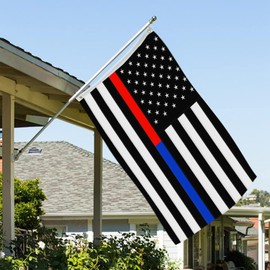 Thin Red Blue Line Flag 5x8 Police Fire American Flag Embroidered Outdoor Heavy Duty 210D Police Firefighter Military Flag Thin Blue and Red Stripe Flag Banners with 2 Metal Grommets