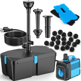 FEOXSHAL Pond Filter with Fountain Pump Kits, 660GPH Pond Pump and Filter Kit with 50W Submersible Water Pump, Pond Filters for Outdoor Ponds Clean Koi Pond Filter